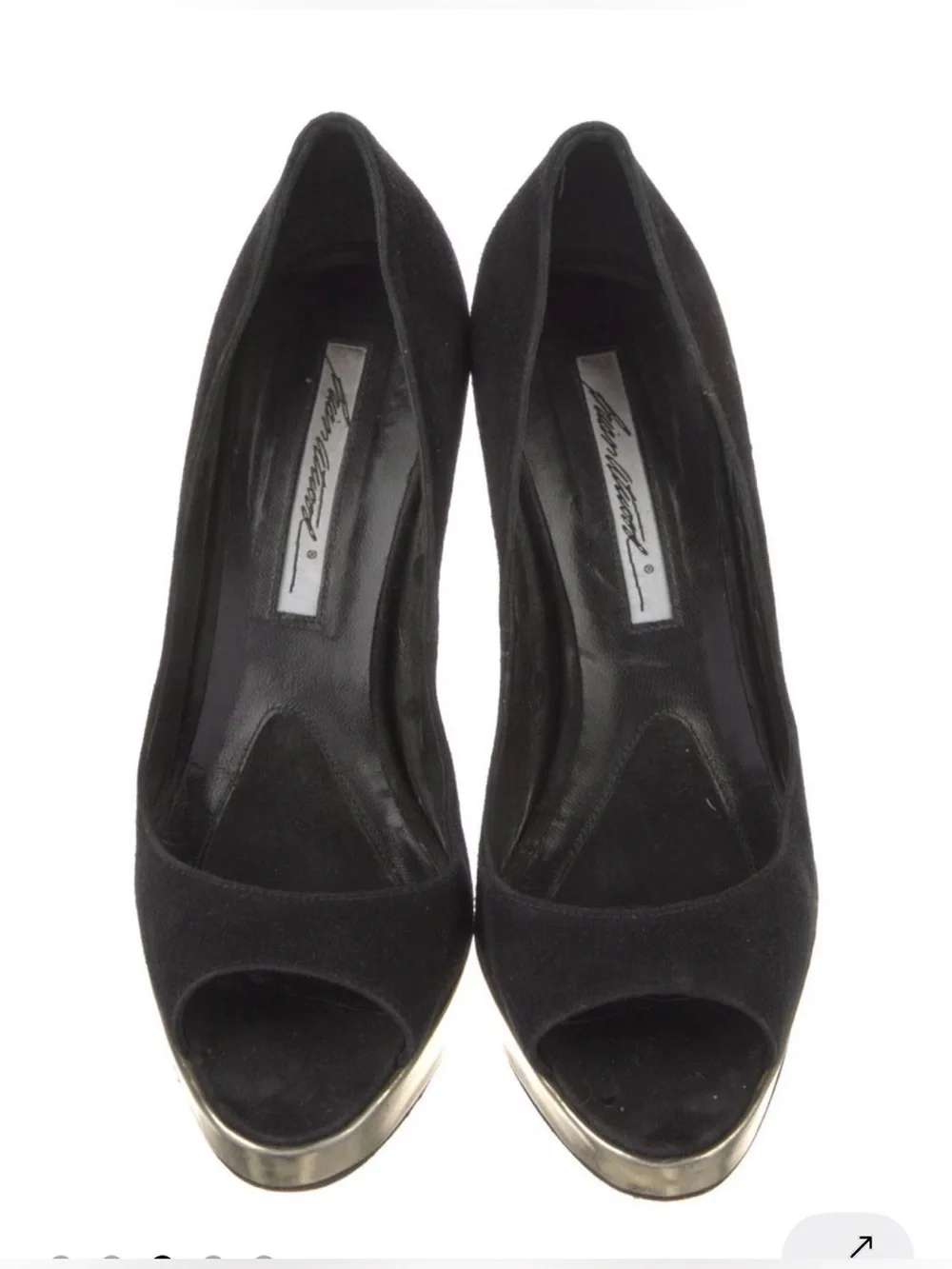 🦊$10Gift💕Sexy Brian Atwood Black Suede Platform Pump with Gold Trim peep toe